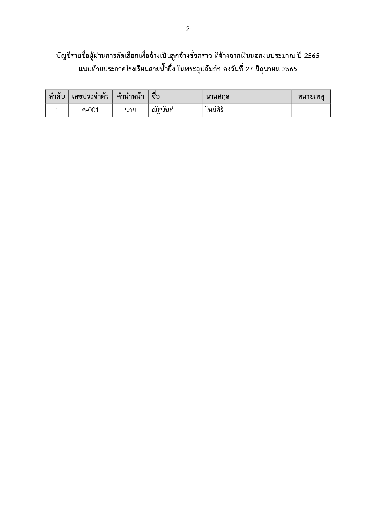2565 ประกาศ ผู้ผ่านการสอบคัดเลือก ครูคอม รอบ 2 page 0002